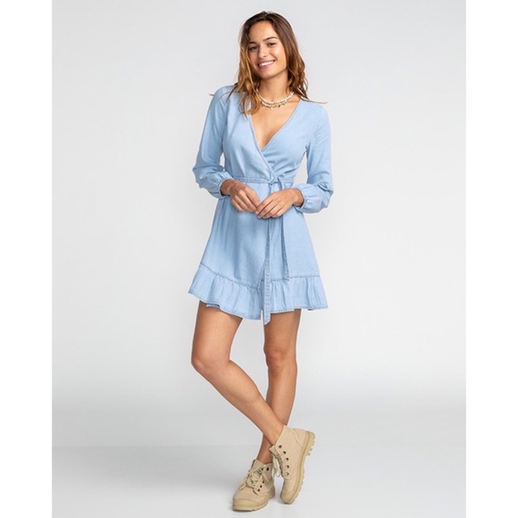 Billabong Chambray Ruffle Wrap Dress - Picture 3 of 6